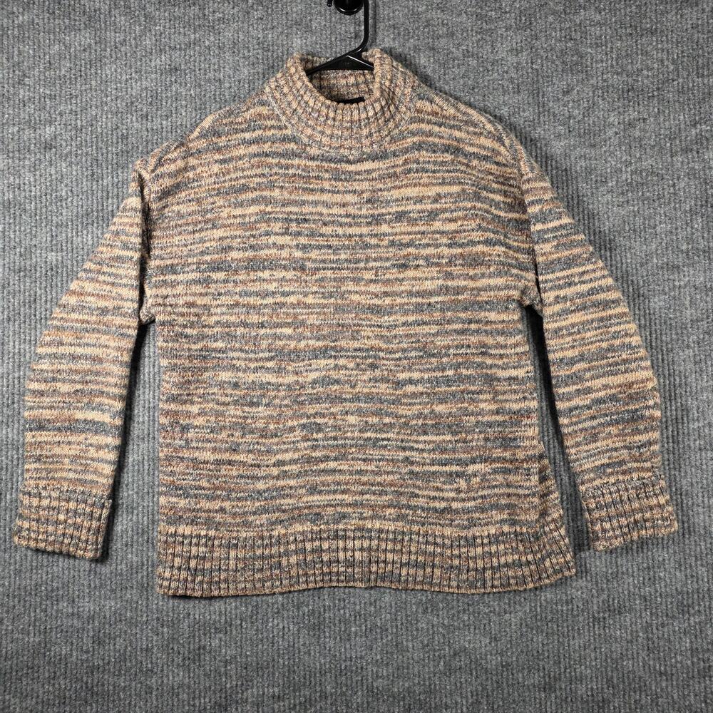 AGB Womens Large Marled Mock Neck Knit Sweater Brown Gray Chunky‎ Pullover